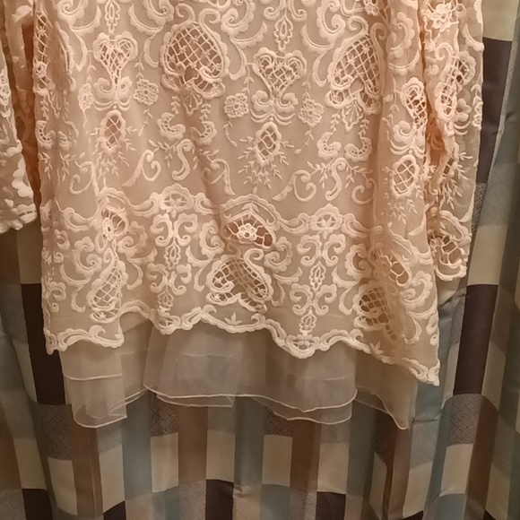 FINAL PRICE NWT JOHN FASHION pink crocheted flared sheer hem l/s blouse XL - Picture 2 of 9